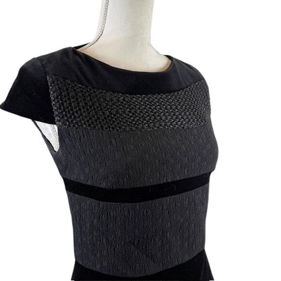 Piazza Sempione Textured Black Dress Velvet and Tweeded Back Zip Size 6 (IT 42) - Picture 5 of 16